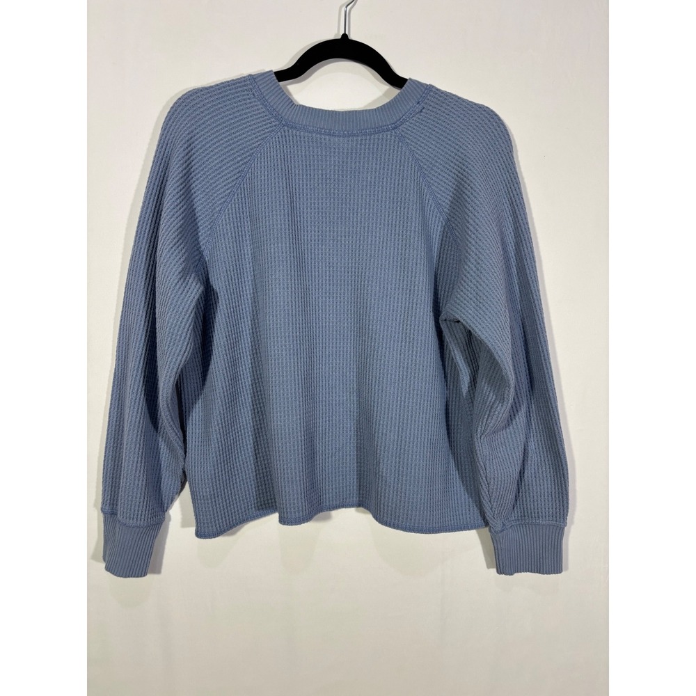 Minimalist Cozy Casual Old Navy Waffle Knit Henley Top Womens Large Blue - Picture 2 of 7